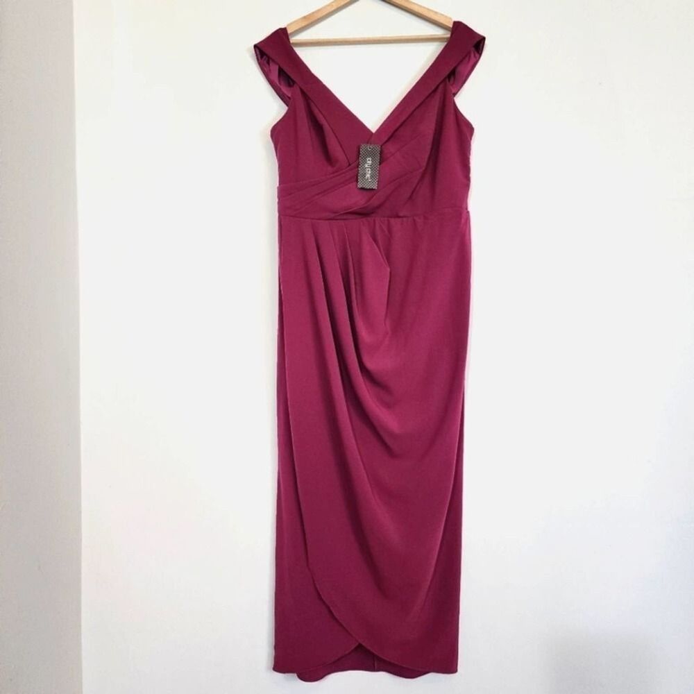 NWT City Chic Ripple Love Off the Shoulder Maxi Dress Magenta Size 12 / XXS - Picture 2 of 9